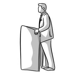 businessman talking on podium vector illustration sketch hand drawn with black lines isolated on white background