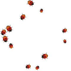 Delicate background with ladybugs. Trendy template for a postcard, stamp, banner or poster. Cute Ladybugs on a white background. Vector