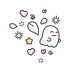 Vector icon ghosts and phantoms isolated on white background in doodle style. Funny ghost and shadow for happy Halloween.