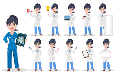 Fototapeta premium Doctor woman, professional medical staff, set