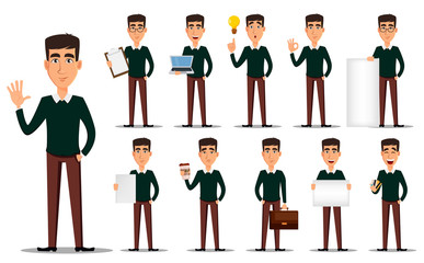 Business man cartoon character, set