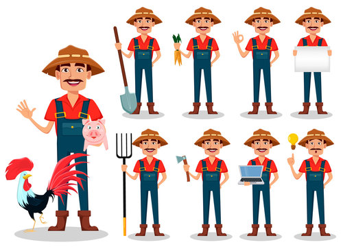 Farmer cartoon character, set