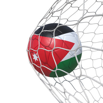 Jordan Jordanian flag soccer ball inside the net, in a net.
