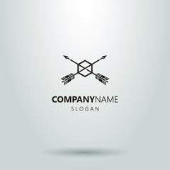 logo of two arrows piercing hexago. black and white icon. frameless target hit icon