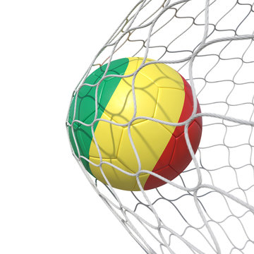 Congo Congolese Old flag soccer ball inside the net, in a net.