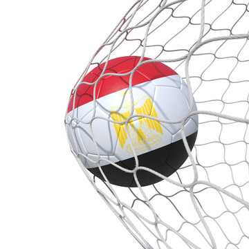 Egypt Egyptian flag soccer ball inside the net, in a net.