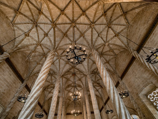 Valencia, Spain. Circa March 2018. Interior of the Lonja de la Seda, Commodity Exchange Building. The Silk market built in valencian gothic style.