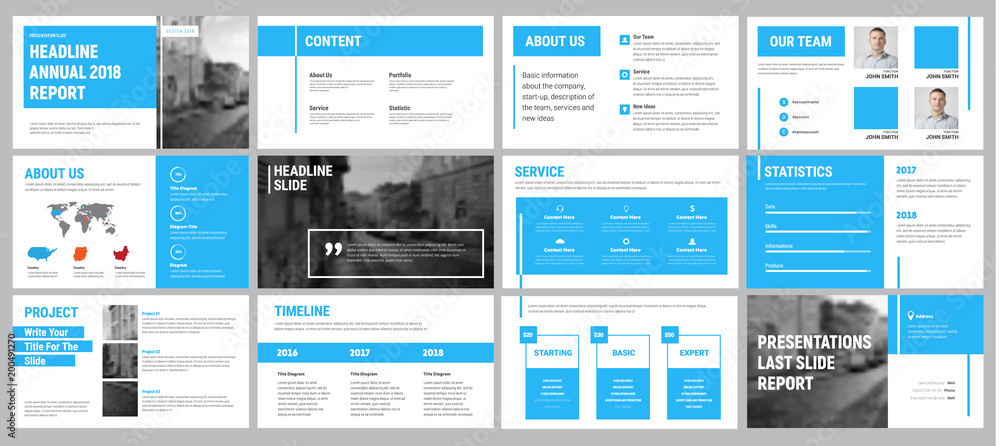 Canvas Prints vector presentation template with blue lines.