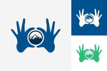 Hand Circle Mountain Logo Template Design Vector, Emblem, Design Concept, Creative Symbol, Icon