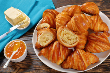 close-up of delicious croissants on plate