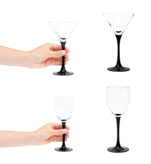 set of different Empty wine glass isolated on white background