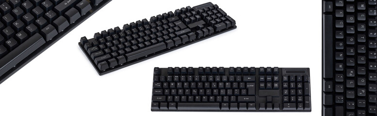 set of different Black mechanical computer keyboard. Isolated on white background