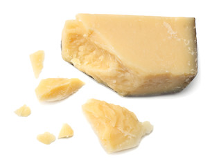 parmesan cheese isolated on a white background top view