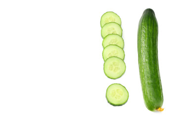 fresh cucumber slices isolated on white background. top view