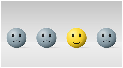 Emotional background with happy face ball among sad face balls , vector , illustration