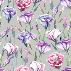 Seamless pattern of watercolor eustoma flower on white background. Flowers for wedding cards. - 200495627