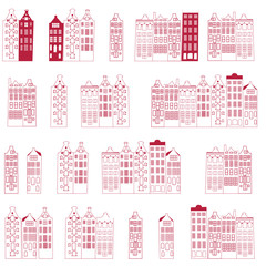 Vector seamless pattern with old canal houses in Amsterdam, the Netherlands.