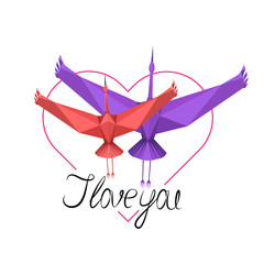 Two storks (love symbol) with lettering I love you, vector EPS10