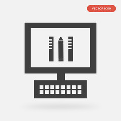 benefits of computer icon isolated on grey background, in black, vector icon illustration