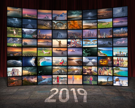 2019 year and technology concept as video wall
