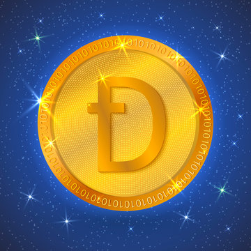 Realistic gold dashcoin icon in space. Cryptocurrency.  Digital currency. Virtual money. Golden coins. Blockchain technology. Easy to use template for your business projects.