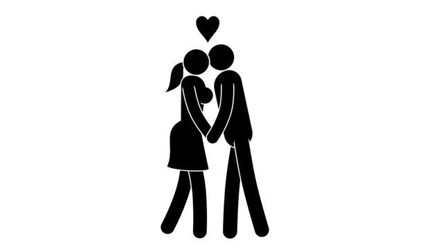 Pictograms people. Icons man and woman kiss. Loop animation with alpha channel.
