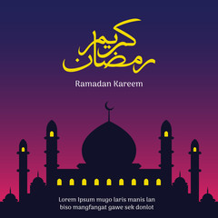 Ramadan Kareem Classic Arabic Calligraphy with text and mosque silhouette background