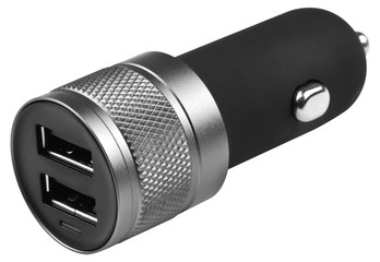 Usb car charger isolated on white background.