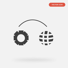 setting world icon isolated on grey background, in black, vector icon illustration