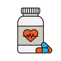Pills bottle with heart color icon