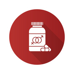 Sex pills for men and women flat design long shadow glyph icon