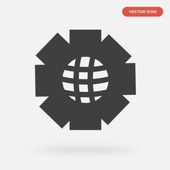 setting world icon isolated on grey background, in black, vector icon illustration