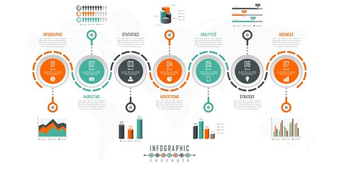 Infographic timeline template can be used for chart, diagram, web design, presentation, advertising, history. Vector infographic illustration