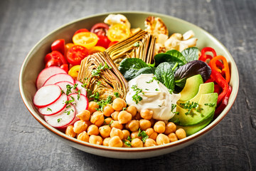 Buddha bowl with a variety of fresh vegetables