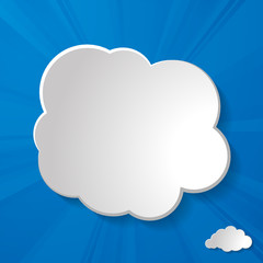 abstract white paper clouds with sun rays on a blue sky background