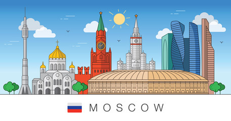 Fototapeta premium Moscow, Russia. Red Square, Churches, Modern buildings and city sights. Vector illustration