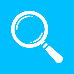 white search icon flat on blue background, search icon design, s