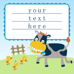 funny farm animals cartoon, greeting card