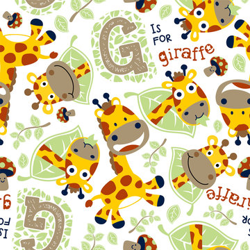 seamless vector pattern with funny giraffes cartoon