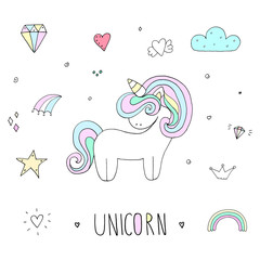 Cute unicorn print for kids. Vector illustration