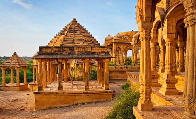 The royal cenotaphs of historic rulers, also known as Jaisalmer Chhatris, at Bada Bagh in...