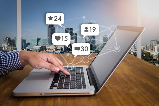 Contact us  sms media man use  smart phone social media network pop notification icons