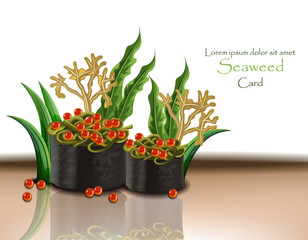 Seaweed and caviar. Vector realistic 3d illustration. Japanese cuisines, sushi nori