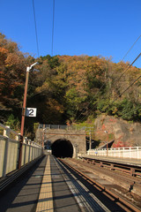 Tunnel and a railway station built with the bridge in Kyoto, Japan