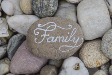 Hand lettered text family on a stone