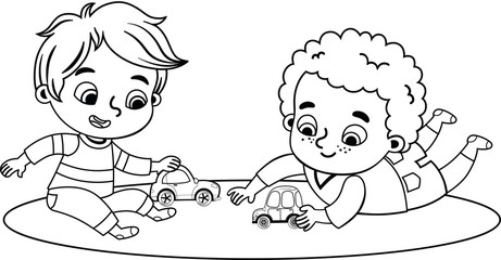 Black and white little boys (Vector illustration)
