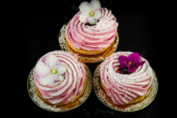 top view on three pink zephyr cookies