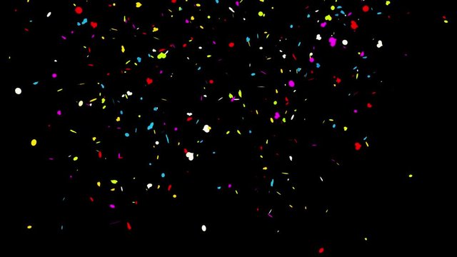 Bottom_Center_Heart_and_Circle Realistic Multicolored Confetti Popper Explosions Shooting Falling black/green background. Wedding, Birthday, Celebration, Carnival, Party or Holiday.