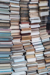 Books behind the glass. Close-up.