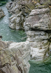 fantastic view of the Maggia river carving ist way through a wild rocky gorge